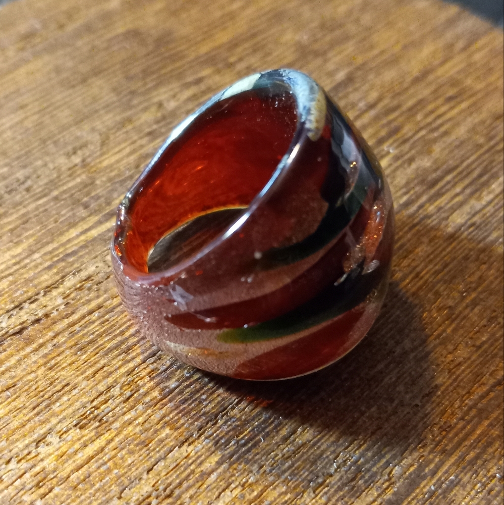 Hand Blown Multi Colored Glass Ring - image 3